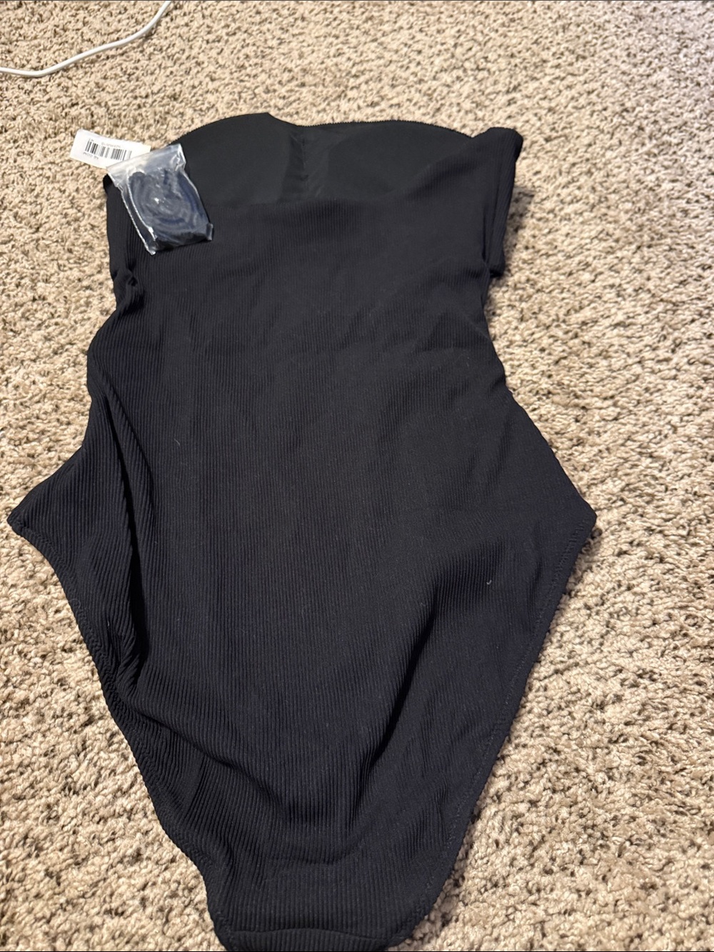 aerie Black One-Piece Bandeau Swimsuit with Front Tie - Picture 3 of 4